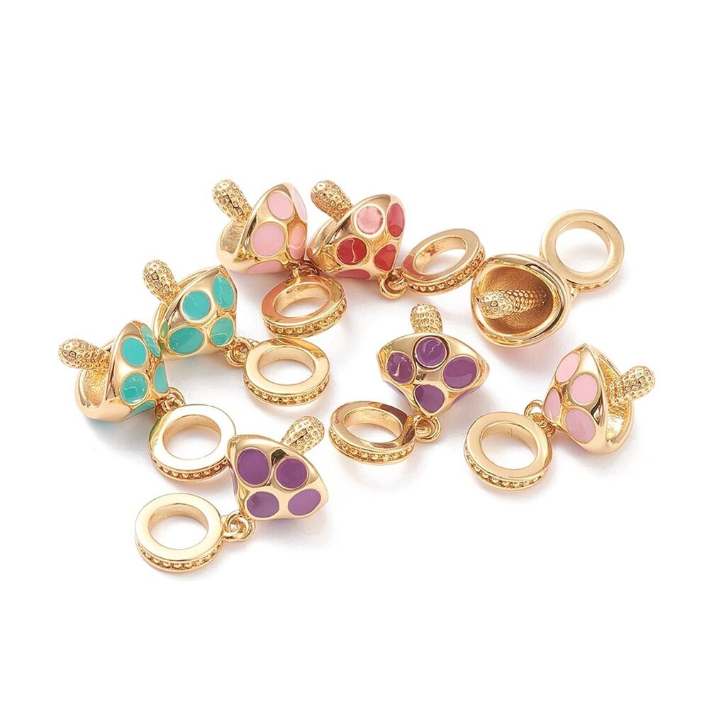 1282 10 pcs Brass Mushroom Enamel European Dangle Charms Food Forest Large